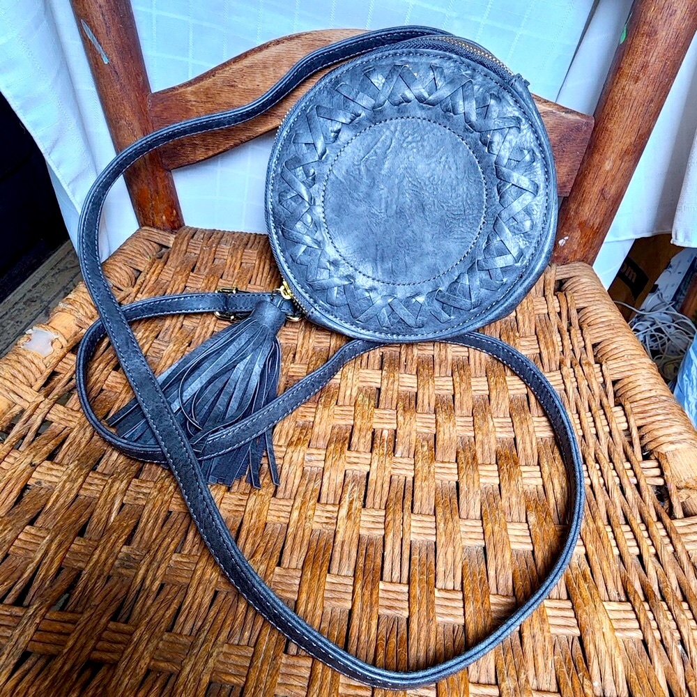 Mud Pie Gray Round Crossbody Bag